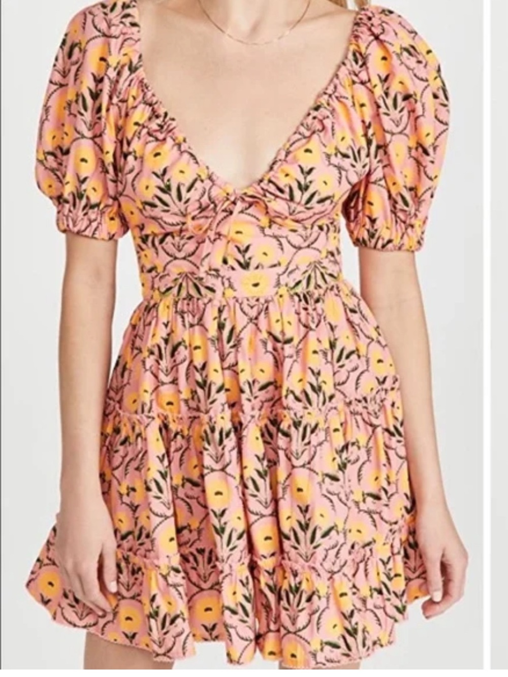 Agua Bendita Puff-Sleeve 
Mini Floral Dress